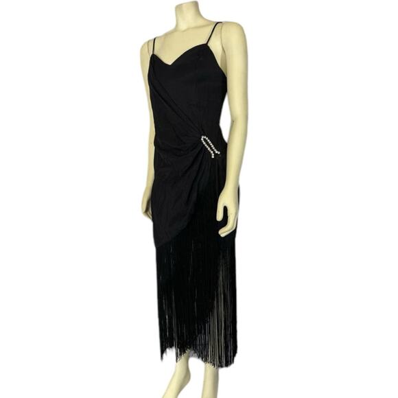 Vintage Dave & Johnny faux wrap fringed flapper dress gathered to side small - Picture 3 of 12